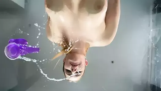 TITS AND SLOBBERY BLOWJOB DILDO THROUGH A GLASS TABLE, AN INCREDIBLE SIGHT