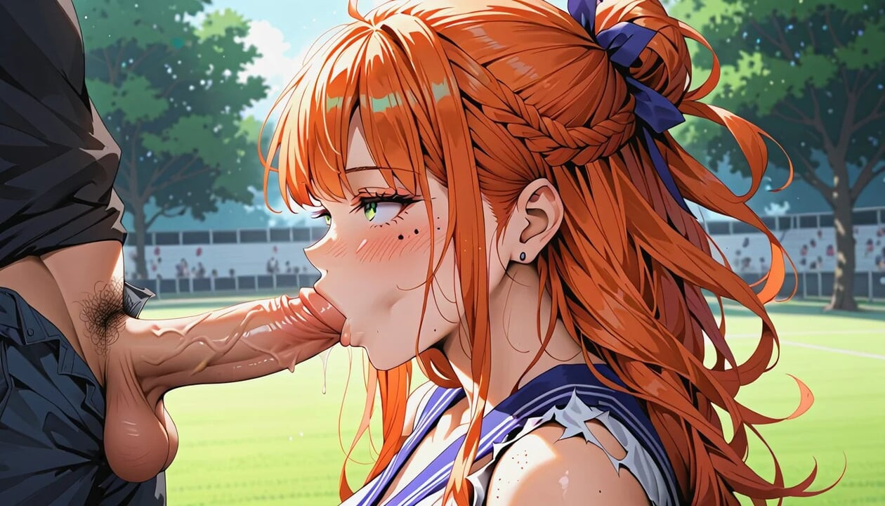 Semua lubang pemimpin sorak rambut oranye toket besar dientot habis-habisan