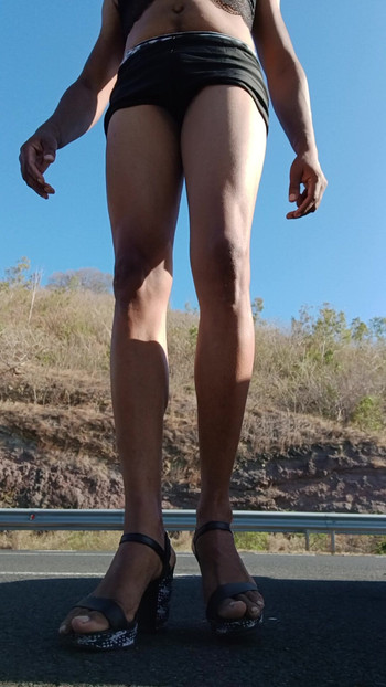 Sissy in sexy outfit on the road