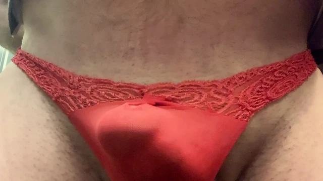 Jerking teenager in red panties