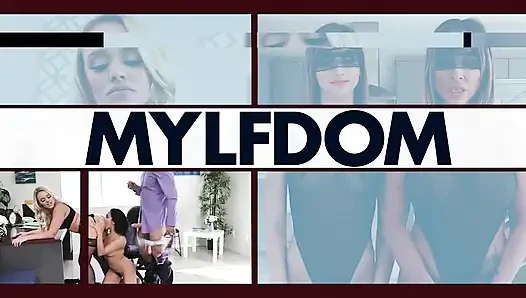 Bold guy strips down and blindfolds submissive blonde Milf Mysha Mynx and stuffs her shaved pussy