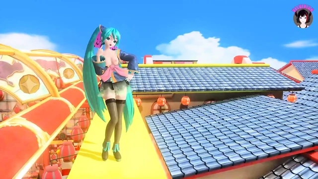 Hatsune Miku - симпатичный танец (физика сисек) (3D хентай)