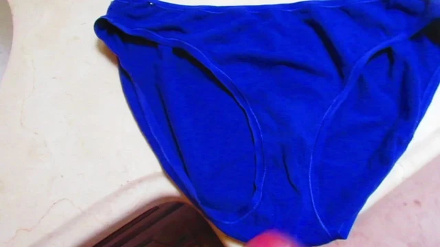 Cum in blue cotton panty