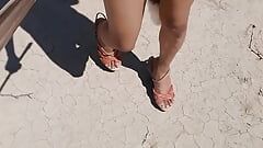 walking naked in public hot trans with high sandals and anal plug very nalgona slut
