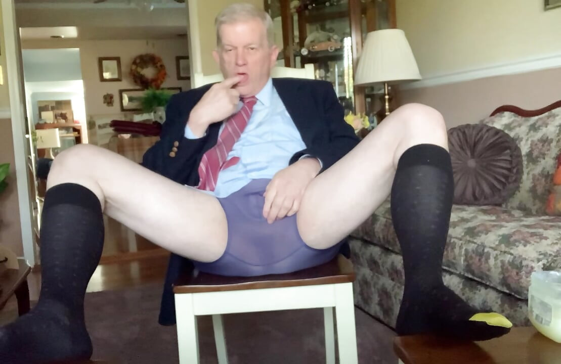 Well dressed grandpa masturbating