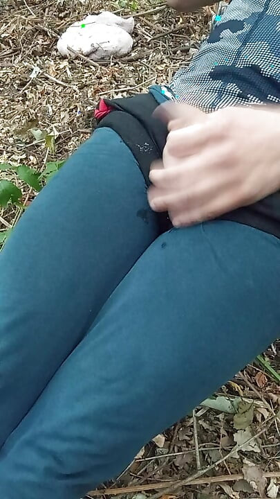 Wild jerking off at the edge of the forest, screaming with lust