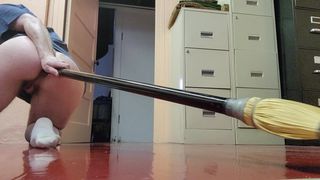 ftm fucks cunt & ass with broom handle