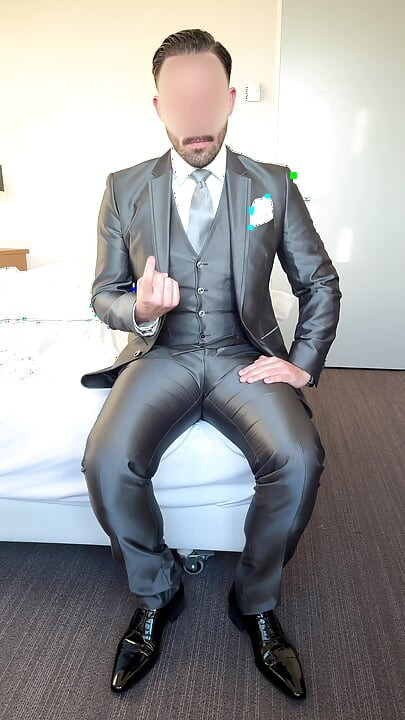 Suited Groom Jerks off in Hotel Room