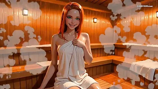 Atom eve (ai generated girlfriend) dientot di ruangan sauna