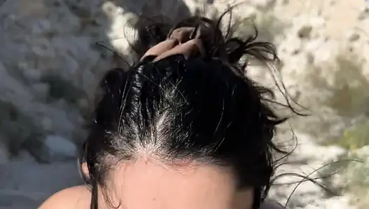 OUTDOOR blowjob while hiking in the desert - AMATEUR WMAF - Cum in Mouth PUBLIC BJ Swallow