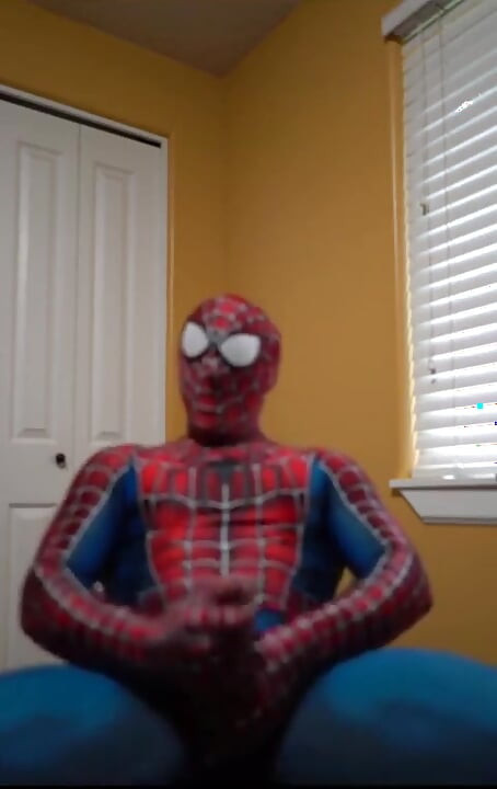 Cumming in a Spider Man Costume