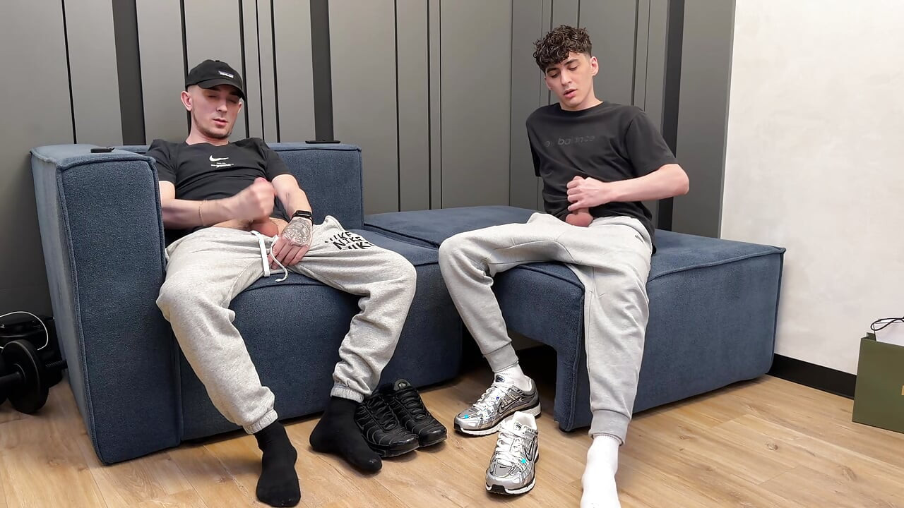 Two guys jerking off together