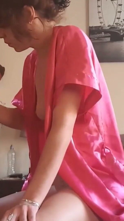 Girl in silk robe jerking cock and smoking cigarette | Clip 2
