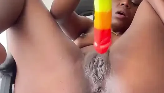 Fucked my pink ebony pussy had with my dildos and vibrators to a squirt nearly tipped over from all the wet juices