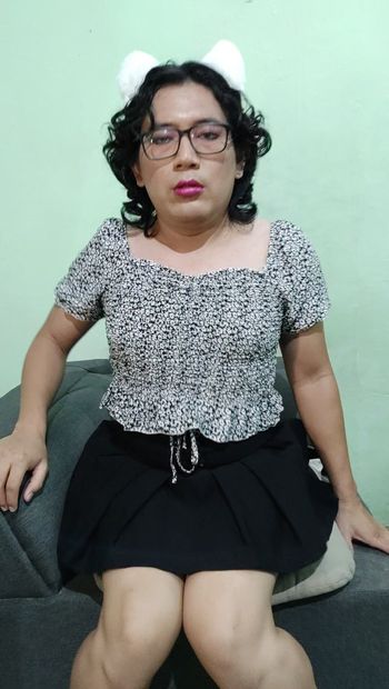 Transgender girl in miniskirt