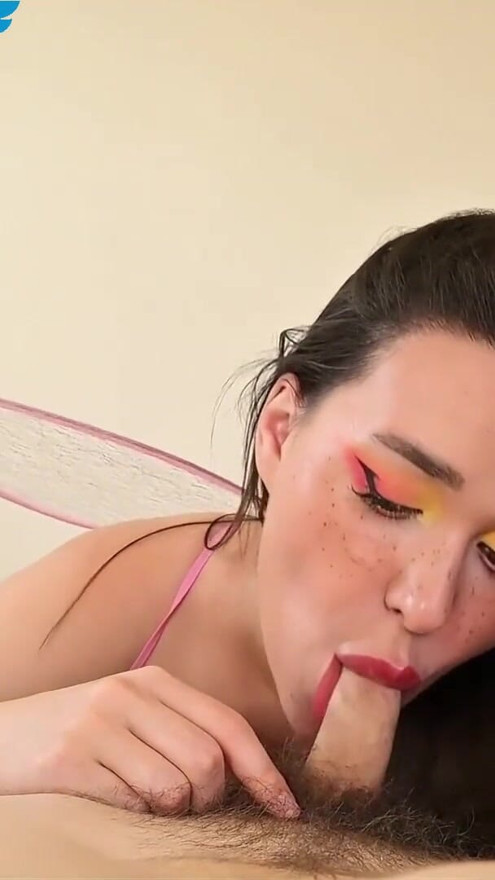 POV: Fairy is here to fulfill your wish: deepthroat your dick, lots of gagging and cum swallow! | Clip 1