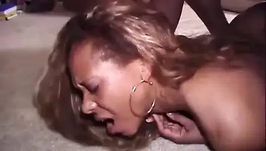 Black petite cock sucking pussy fucking in dogging position...cum in mouth
