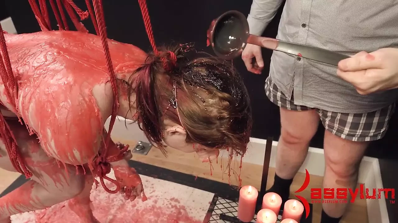 Bound suspended waxed anal fuck sub