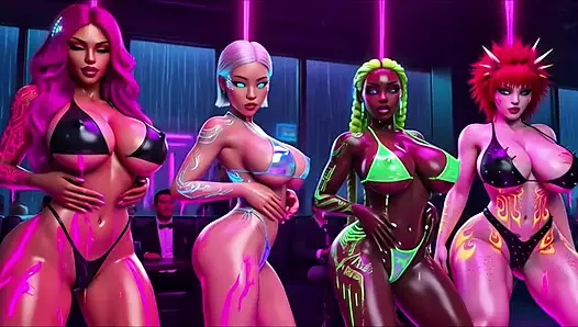 Cyberpunk neon oil twerk: çıplak şehvetli sırt dansı 2034