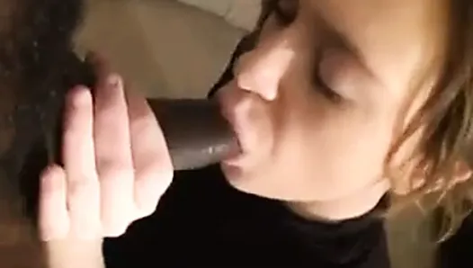 White girl sucks black cock and receive cum in mouth