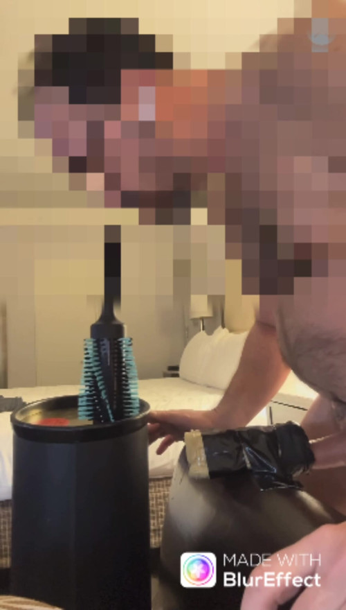 Daddy fucking fleshlight and sucking brush dildo with moaning in hotel alone