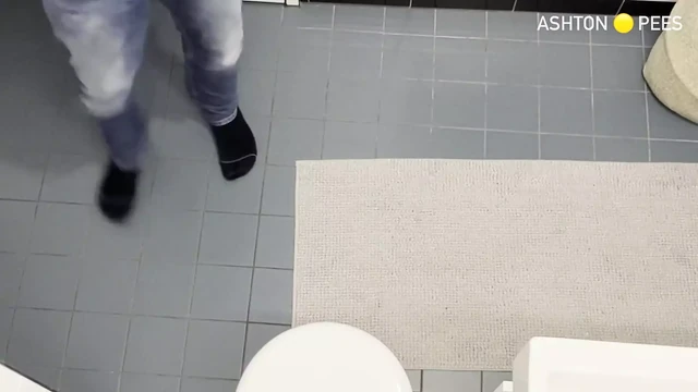 Piss 001 bird view, half naked, soft cock, bathroom