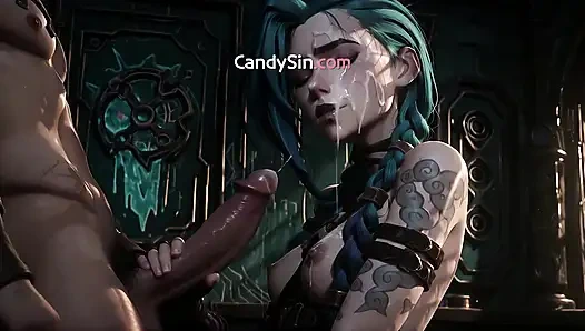 Tätowierte jinx schmilzt mit weichem doggystyle-liebkosung, AI-porno