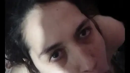 He chokes on my cock.
