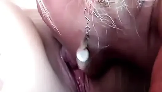 Stunning lesbian girls with nice ass are in bed, in the dildo fucking session