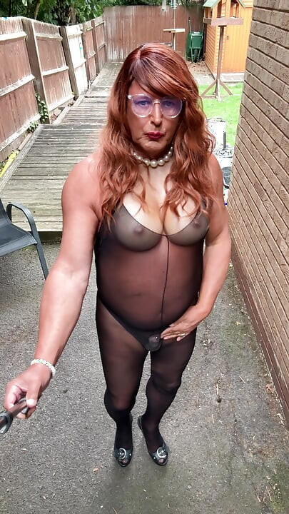 Sexy Crossdresser kellycd2022 in black pantyhose catsuit and heels