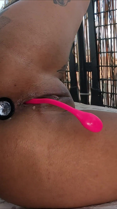 Tattooed MILF Stretches Both Holes with Plugs