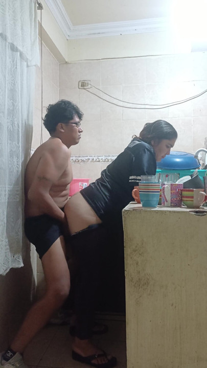 I fuck my stepsister in the kitchen, my aunt almost discovers us | Clip 1
