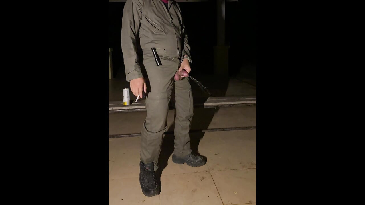 After work is done decide to jerk off in my mechanic jumpsuit and shoot a creamy load - wet with precum lube