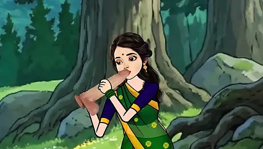 Neelam bhabhi jungle me fake cock chut me dal rahi thi, Raju comes and fucks Neelam ki bade lund se chudai karta hai.