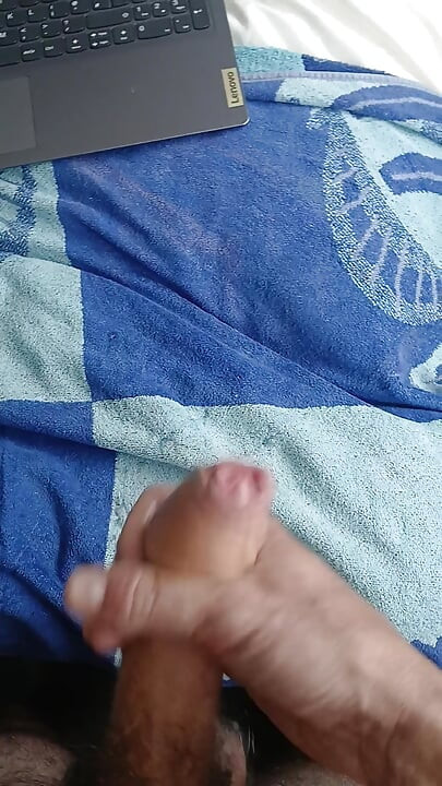 Wanking and big cum watching lesbian porn with a photo of my sexy lesbian stepdaughter on screen