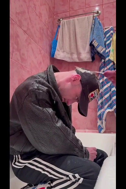 Scally Chav Guy in Leather and Sport Gear Get Pissing