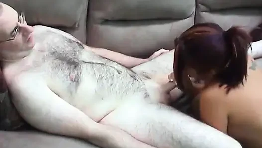 Lusty brunette in pink underwear plays with pussy while sucking dick
