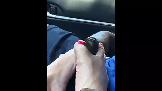 Footjob Quickie in Car