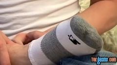 Blond Ayden James sucking toes solo and fucking fleshlight