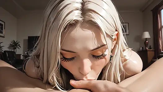 Horny Blonde Girl Sucking Her Boyfriend's Hard Cock In The House Room With Intense Moans Deep Blowjob Deep Throat Sucking