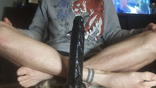 My chubby white ass meets a big black dildo