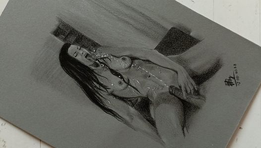 Erotisk konst av desi sexig mager indisk tjej som dricker piss direkt från kuk Lofi ASMR