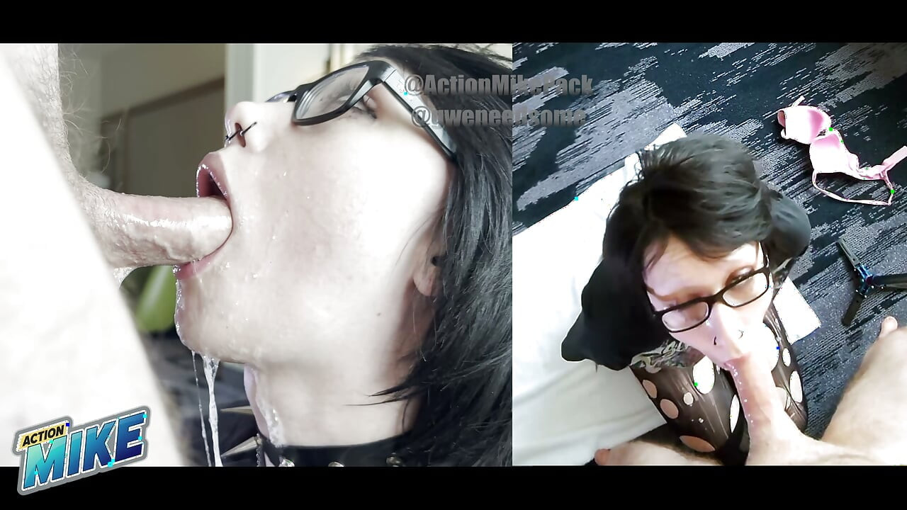 18yo Emo Dream Girl Gwen Shows Off Impossibly Sloppy Deepthroat and Ballsack Sucking