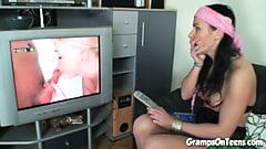 Teen fucks grandpa after watching porn