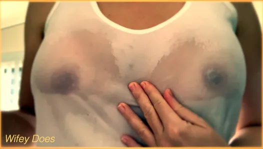 Wifey teases everyone with a braless wet shirt
