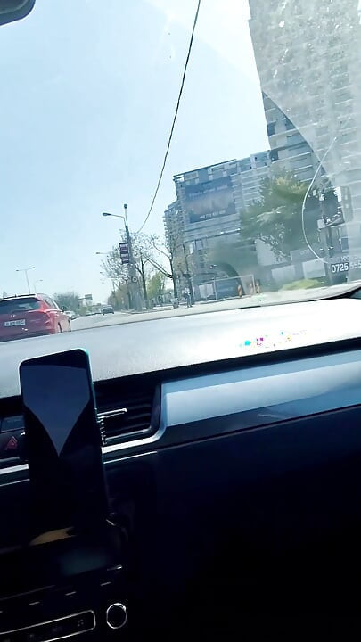 Almost caught! He jerks off in traffic in front of me, I love watching. Big cumshot! Part 1