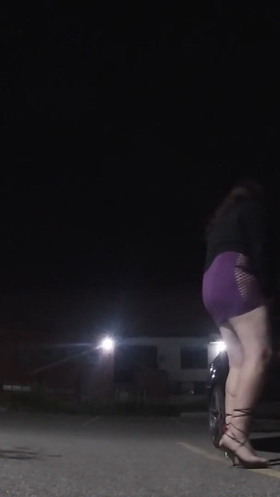Mature Transvestite sissy is on the lookout outdoors for some Bananas to suck | Clip 1