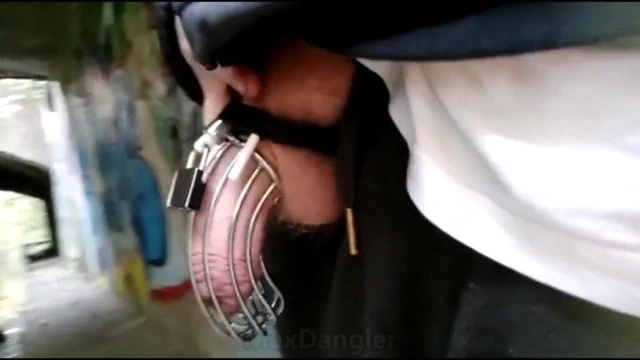 Uncut ginger walking around and pissing in chastity