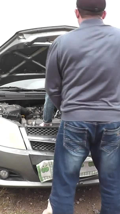 Sexy blonde MILF car broke down. Random passerby helped fix and fucked Milf in doggy style on hood of auto. Slut. Whore | Clip 2