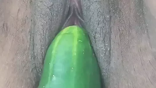 a large cucumber and a cigarette in my pussy